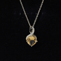 Cushion Cut 2.2 Carat Citrine Infinity Necklace with Silver Chain