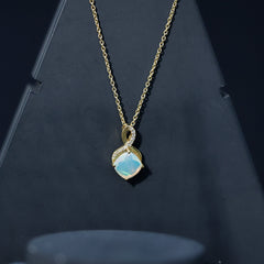 Cushion Cut 1.87 Carat Ethiopian Opal Infinity Necklace with Silver Chain