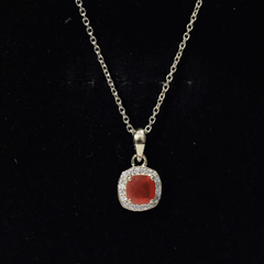Natural 0.9 Carat Citrine and Diamond Halo Necklace with Silver Chain