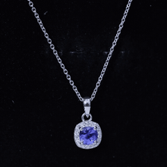 Cushion Cut 1.2 Carat Tanzanite Necklace with Lab Diamond Halo