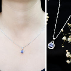 Cushion Cut 1.2 Carat Tanzanite Necklace with Lab Diamond Halo