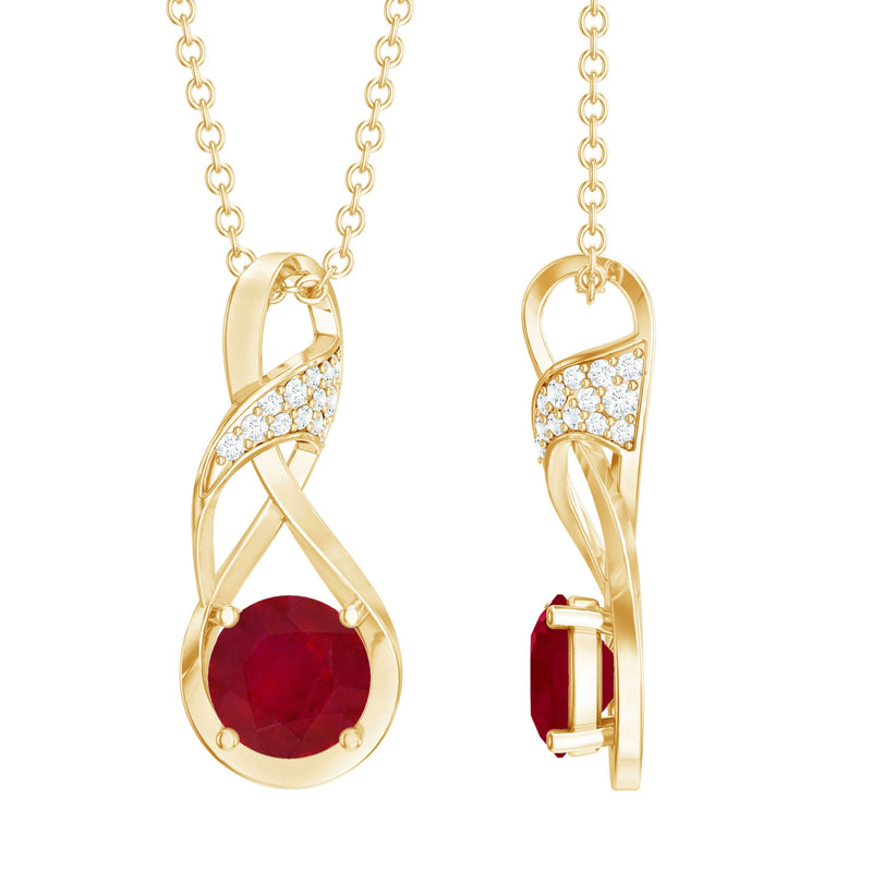 Natural 1.5 Carat Ruby and Diamond Infinity Necklace with Silver Chain