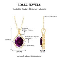 Vintage Style 3.6 Carat Rhodolite Garnet Necklace with Diamond Halo