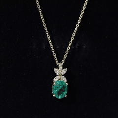 2 Carat Oval Lab Grown Emerald Wedding Necklace with Diamond Flower