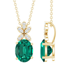 2 Carat Oval Lab Grown Emerald Wedding Necklace with Diamond Flower