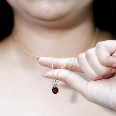 Oval 2.5 Carat Rhodolite Pendant Necklace with Diamond Flower