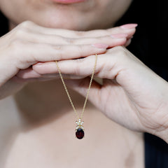 Oval 2.5 Carat Rhodolite Pendant Necklace with Diamond Flower
