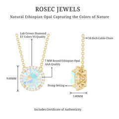 7MM Ethiopian Opal and Diamond Halo Necklace in Silver