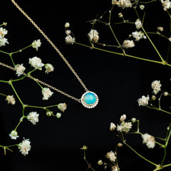 7MM Ethiopian Opal and Diamond Halo Necklace in Silver