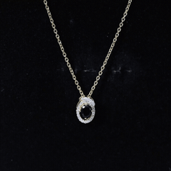 Natural Oval Shape Black Onyx Necklace with Lab Diamond