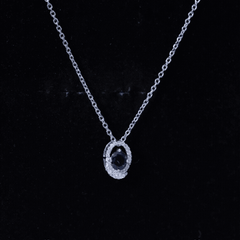 Certified Oval Shape Blue Sapphire Diamond Pendant Necklace with Chain