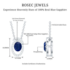 Certified Oval Shape Blue Sapphire Diamond Pendant Necklace with Chain