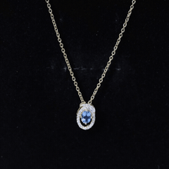 Natural Sky Blue Topaz Diamond Oval Locket with Chain