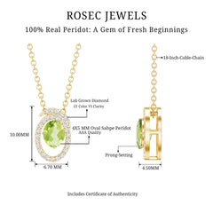 Certified Oval Peridot Pendant Necklace with Lab Diamond