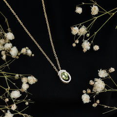 Certified Oval Peridot Pendant Necklace with Lab Diamond