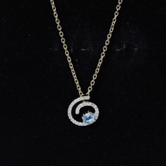 Genuine Sky Blue Topaz and Diamond Swirl Necklace with Silver Chain