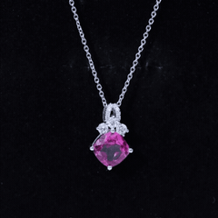 Certified 4.5 Carat Lab Created Pink Sapphire Bridal Necklace with Chain