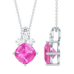 Certified 4.5 Carat Lab Created Pink Sapphire Bridal Necklace with Chain