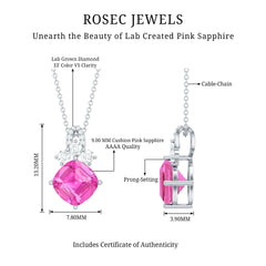 Certified 4.5 Carat Lab Created Pink Sapphire Bridal Necklace with Chain