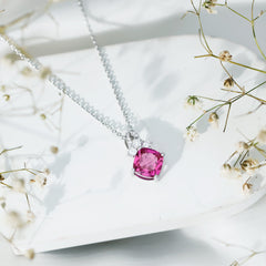 Certified 4.5 Carat Lab Created Pink Sapphire Bridal Necklace with Chain