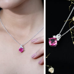 Certified 4.5 Carat Lab Created Pink Sapphire Bridal Necklace with Chain