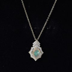 Natural 2 Carat Ethiopian Opal Vintage Necklace with Diamond