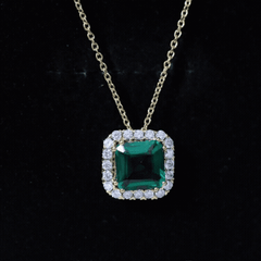 2.5 CT Asscher Cut Lab Grown Emerald Halo Necklace with Moissanite