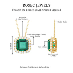 2.5 CT Asscher Cut Lab Grown Emerald Halo Necklace with Moissanite