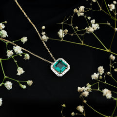 2.5 CT Asscher Cut Lab Grown Emerald Halo Necklace with Moissanite