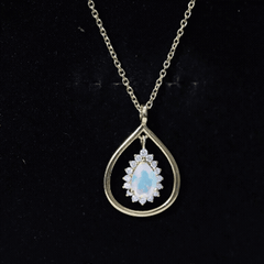 Natural 0.6 Carat Ethiopian Opal Teardrop Pendant Necklace with Lab Diamond Halo