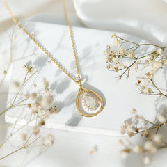 Natural 0.6 Carat Ethiopian Opal Teardrop Pendant Necklace with Lab Diamond Halo