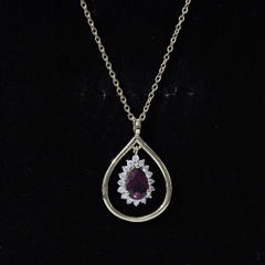 Rhodolite Garnet and Diamond Teardrop Necklace with Silver Chain