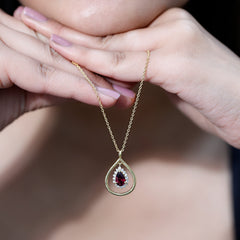 Rhodolite Garnet and Diamond Teardrop Necklace with Silver Chain