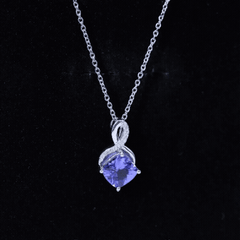 Genuine 1.89 Carat Tanzanite Infinity Necklace with Silver Chain