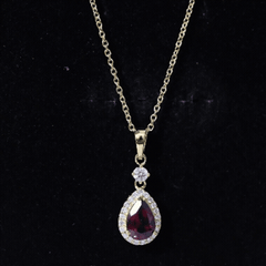Certified 1.5 Carat Rhodolite Teardrop Necklace with Diamond Halo