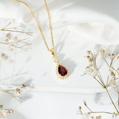Certified 1.5 Carat Rhodolite Teardrop Necklace with Diamond Halo