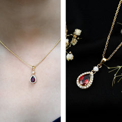 Certified 1.5 Carat Rhodolite Teardrop Necklace with Diamond Halo
