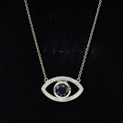 Natural 1.6 Carat Black Diamond Evil Eye Necklace in Yellow Gold Plated Silver