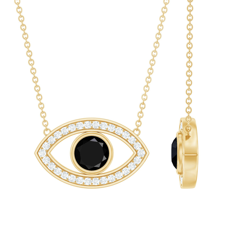 Natural 1.6 Carat Black Diamond Evil Eye Necklace in Yellow Gold Plated Silver