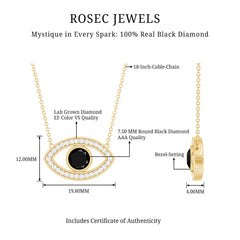 Natural 1.6 Carat Black Diamond Evil Eye Necklace in Yellow Gold Plated Silver