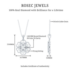 Natural Diamond Heart Flower Pendant Necklace