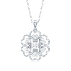 Natural Diamond Heart Flower Pendant Necklace