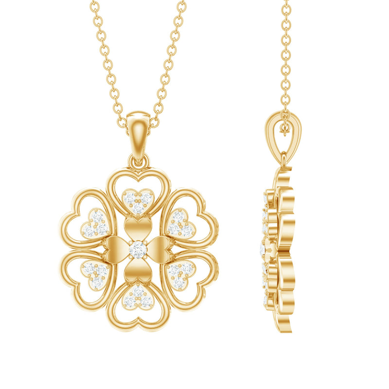 Natural Diamond Heart Flower Pendant Necklace