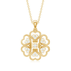 Natural Diamond Heart Flower Pendant Necklace