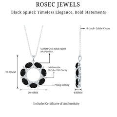 3 CT Oval Cut Black Spinel Eternity Necklace with Silver Chain