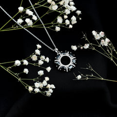 3 CT Oval Cut Black Spinel Eternity Necklace with Silver Chain