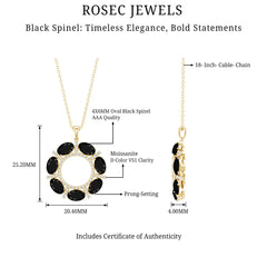 3 CT Oval Cut Black Spinel Elegant Pendant with Moissanite