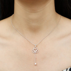 Certified Moissanite Vintage Key Pendant Necklace
