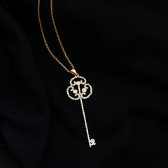 Certified Moissanite Vintage Key Pendant Necklace