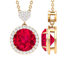Lab Created Ruby Halo Necklace with Diamond Heart